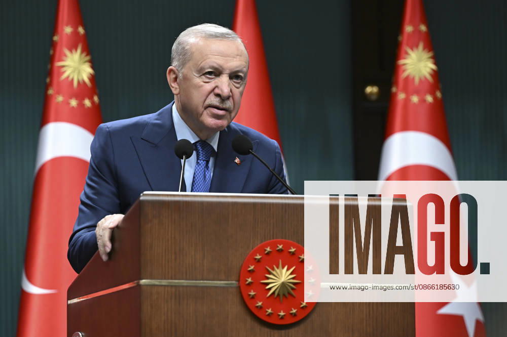 Turkish President Recep Tayyip Erdogan ANKARA, TURKIYE - SEPTEMBER 07: Turkish President Recep Tayyip Erdogan makes statements at a press conference following a cabinet meeting held at the Presidential Complex in Ankara, Turkiye, on September 07, 2026. Utku Ucrak Anadolu Ankara Turkey. Editorial use only. Please get in touch for any other usage.