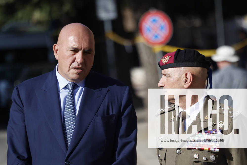 Defense Minister Guodo Crosetto and General Luciano Portolano, Italian Chief of the Defense Staff. Commemorative ceremony on the occasion of the 83rd anniversary of the Defense of Rome at Porta San Paolo and the Parco della Resistenza on September 8, Rome, September 8, 2026. Rome ITALY - ZUMAa289 20260908_zia_a289_201