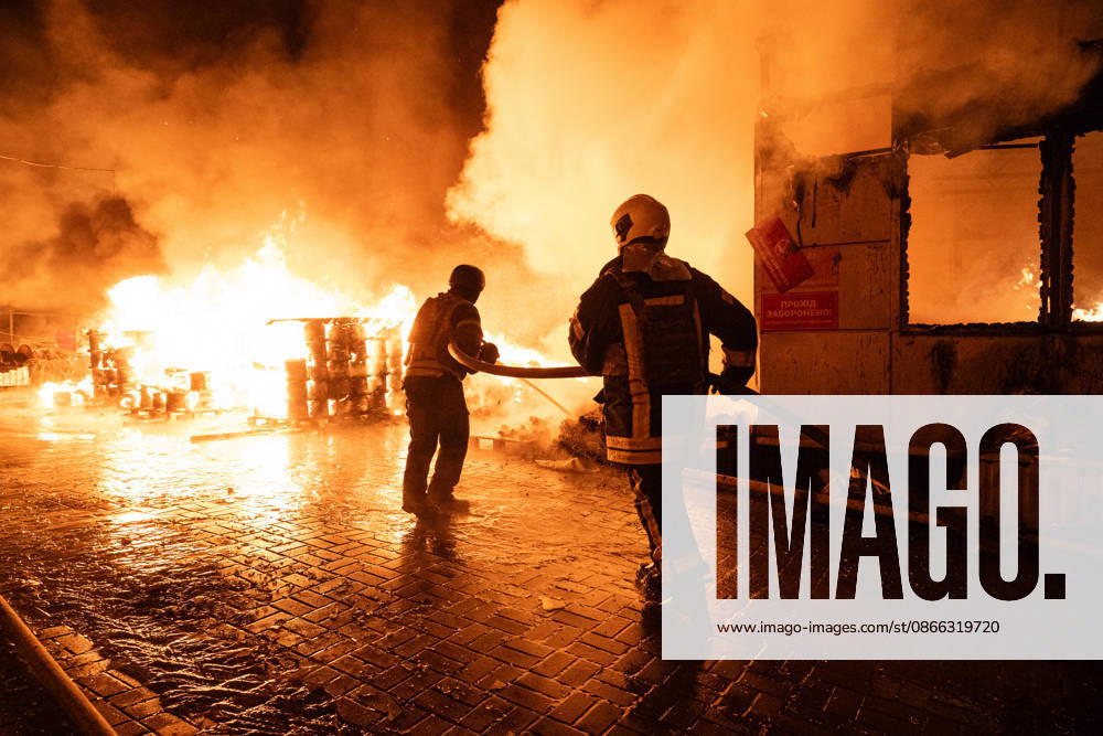 State Emergency Service rescue workers extinguish a fire at a warehouse in the Holosiivskyi district caused by a Russian attack, Kyiv, Ukraine, September 8, 2026. On Tuesday night, September 8, Russian forces launched another massive strike on the Ukrainian capital with ballistic and cruise missiles, as well as jet UAVs. The attack caused significant damage to civilian infrastructure, residential areas, and business facilities. Three people were killed, and 19 were injured. (Photo by Danylo Antoniuk Ukrinform) Destruction and fires reported across Kyiv districts after Russian attack