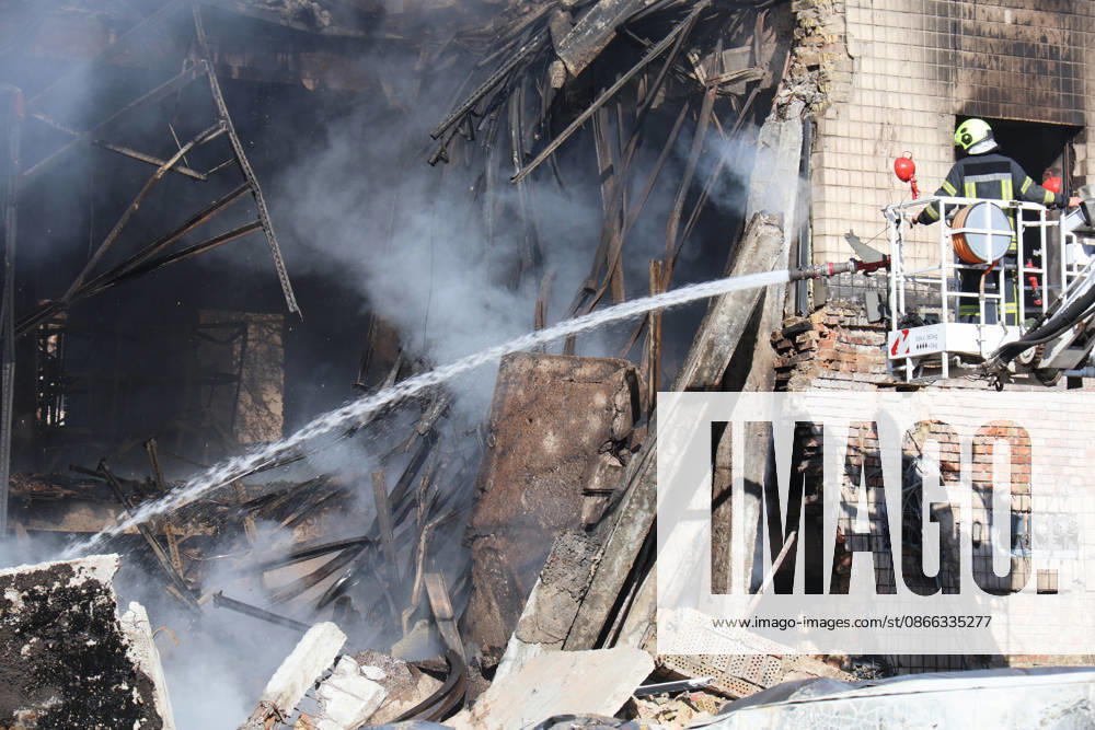 State Emergency Service workers use an aerial work platform to extinguish a fire in the Solomianskyi district following a Russian attack, Kyiv, Ukraine, September 8, 2026. On Tuesday night, September 8, Russian forces launched another massive strike on the Ukrainian capital with ballistic and cruise missiles, as well as jet UAVs. The attack caused significant damage to civilian infrastructure, residential areas, and business facilities. Three people were killed, and 19 were injured. (Photo by Pavlo Bahmut Ukrinform) Destruction and fires reported across Kyiv districts after Russian attack