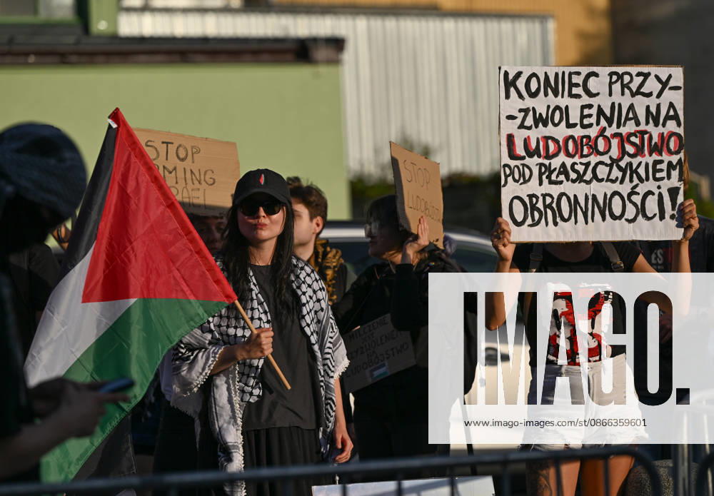 Anti-Israel Rally Outside Opening Day Of MSPO 2026 Defense Salon In Kielce KIELCE, POLAND - SEPTEMBER 8: Protesters wave a Palestinian flag, wear traditional keffiyehs, and hold hand-painted signs--including one reading End the permission for genocide under the guise of defense! during an anti-Israel demonstration organized by the Expos Without Criminals coalition outside the Targi Kielce exhibition center gates to demand the exclusion of Israeli weapons companies on the opening day of the 34th International Defence Industry Exhibition (MSPO) on September 8, 2026. Kielce Poland