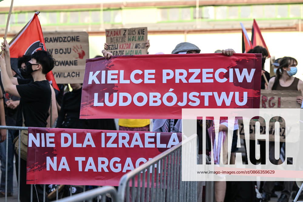 Anti-Israel Rally Outside Opening Day Of MSPO 2026 Defense Salon In Kielce KIELCE, POLAND - SEPTEMBER 8: Anti-Israel protesters hold large banners reading Kielce Against Genocide and No for Israel at the trade fair during a demonstration organized by the Expos Without Criminals ( Targi Bez Zbrodniarzy ) coalition outside the Targi Kielce exhibition center gates to demand the exclusion of Israeli weapons companies on the opening day of the 34th International Defence Industry Exhibition (MSPO) on September 8, 2026. Kielce Poland