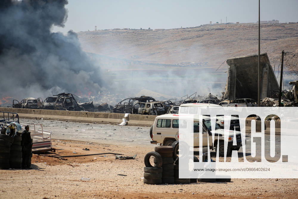 4 killed in explosion in Syria s Idlib province IDLIB, SYRIA - SEPTEMBER 09: Smoke rises after a powerful explosion, the cause of which has not yet been determined, at a warehouse where war remnant munitions were being collected near the Sarmada district of Idlib province in northwestern Syria on September 09, 2026. Police, ambulance, firefighting, and civil defense teams were dispatched to the area. Kasim Yusuf Anadolu Idlib Syria. Editorial use only. Please get in touch for any other usage.