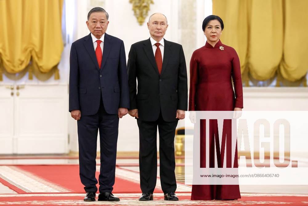 Russia Vietnam 9239410 09.09.2026 Russian President Vladimir Putin, Vietnamese President To Lam and his wife Ngo Phuong Ly attend the official welcome ceremony before a meeting at the Kremlin in Moscow, Russia. Geodakyan Artem Sputnik Moscow Russia