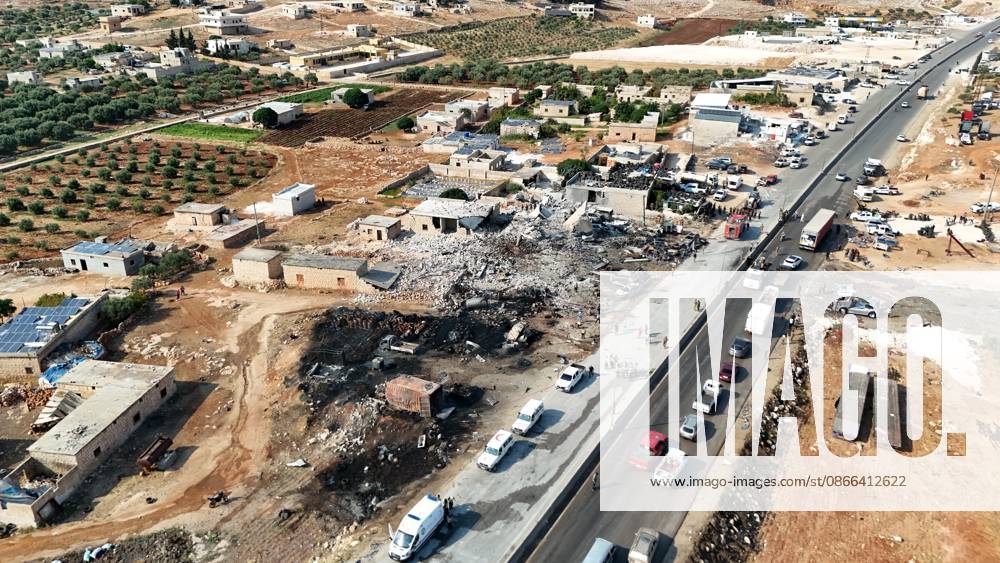 (260909) -- SYRIA, Sept. 9, 2026 -- An aerial drone photo shows a view of the site of an explosion at an ammunition storage site near the city of Sarmada in Syria s northwestern Idlib province, Sept. 9, 2026. At least three people were killed and more than 10 others injured on Wednesday in the explosion, according to preliminary reports. (Str Xinhua) SYRIA-IDLIB-AMMUNITION DEPOT-EXPLOSION Stringer