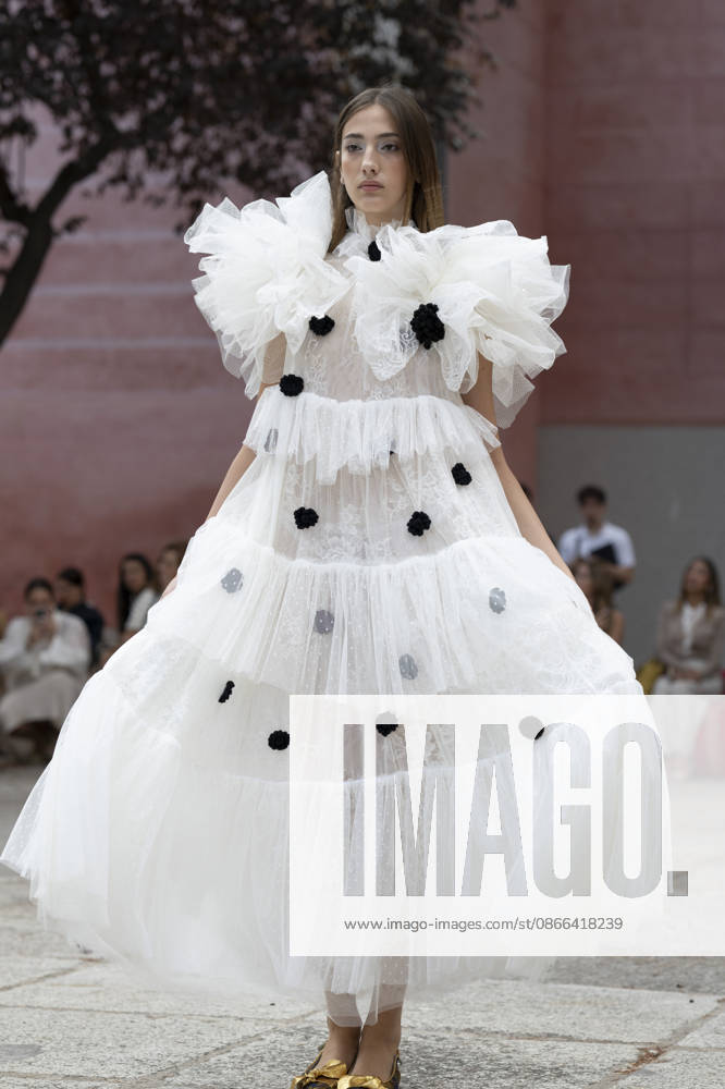 A model parades with Maria Lafuente design during the OMODA Fashion Week Madrid at Jardines Sabatini Madrid. Madrid Spain - ZUMAs197 20260909_aaa_s197_156