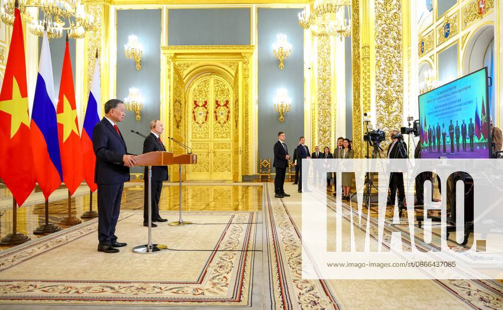 Russia Vietnam 9239839 09.09.2026 Vietnamese President To Lam and Russian President Vladimir Putin take part via videoconference in the opening of a laboratory for the study and prevention of infectious diseases at the Joint Russian-Vietnamese Tropical Research and Technology Centre in Hanoi during their meeting at the Kremlin in Moscow, Russia. Alexander Kazakov Sputnik Moscow Russia
