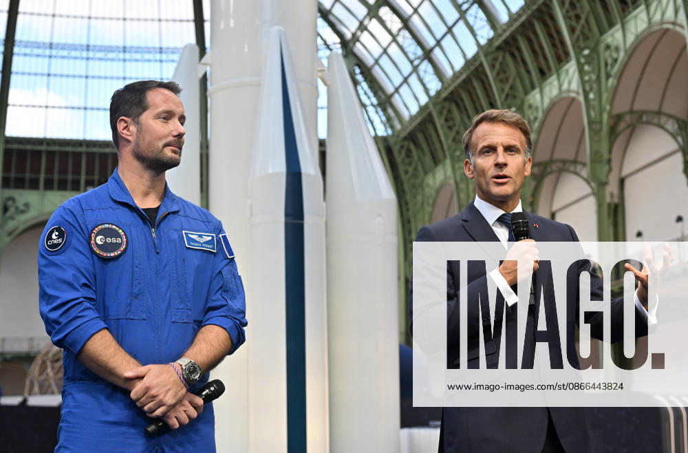 Thomas Pesquet and Emmanuel Macron, President of the French Republic, E. Macron, President of the French Republic, at the International Space Summit on September 10, 2026, at the Grand Palais in Paris, September 9, 2026. Nearly 1,100 companies from the space sector will also be present at the Grand Palais, demonstrating the exceptional mobilization of the global space ecosystem around this event, organized by France and Germany. The Summit will address all issues related to the development and innovation of the space sector through three key themes: 1) tackling the challenges of the global space economy through international cooperation; 2) advancing science, technology, and space exploration from an international perspective; 3 ensuring s