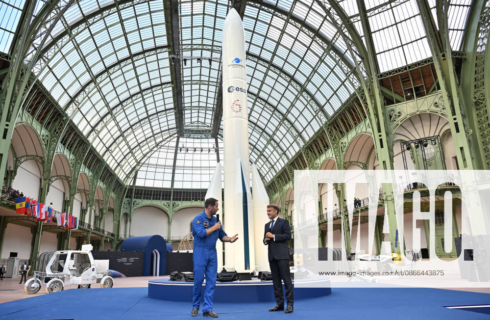 Thomas Pesquet and Emmanuel Macron, President of the French Republic, E. Macron, President of the French Republic, at the International Space Summit on September 10, 2026, at the Grand Palais in Paris, September 9, 2026. Nearly 1,100 companies from the space sector will also be present at the Grand Palais, demonstrating the exceptional mobilization of the global space ecosystem around this event, organized by France and Germany. The Summit will address all issues related to the development and innovation of the space sector through three key themes: 1) tackling the challenges of the global space economy through international cooperation; 2) advancing science, technology, and space exploration from an international perspective; and 3) ensur