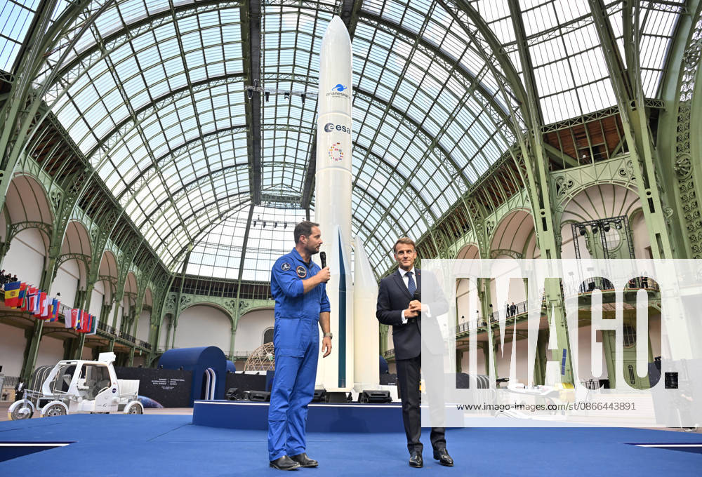 Thomas Pesquet and Emmanuel Macron, President of the French Republic, E. Macron, President of the French Republic, at the International Space Summit on September 10, 2026, at the Grand Palais in Paris, September 9, 2026. Nearly 1,100 companies from the space sector will also be present at the Grand Palais, demonstrating the exceptional mobilization of the global space ecosystem around this event, organized by France and Germany. The Summit will address all issues related to the development and innovation of the space sector through three key themes: 1) tackling the challenges of the global space economy through international cooperation; 2) advancing science, technology, and space exploration from an international perspective; and 3) ensur