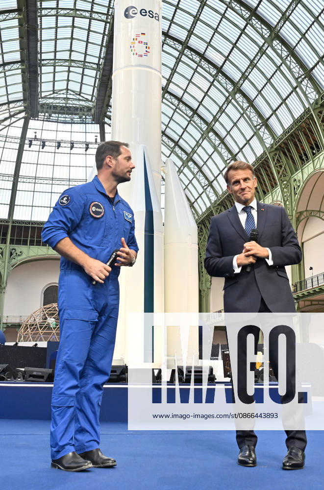 Thomas Pesquet and Emmanuel Macron, President of the French Republic, E. Macron, President of the French Republic, at the International Space Summit on September 10, 2026, at the Grand Palais in Paris, September 9, 2026. Nearly 1,100 companies from the space sector will also be present at the Grand Palais, demonstrating the exceptional mobilization of the global space ecosystem around this event, organized by France and Germany. The Summit will address all issues related to the development and innovation of the space sector through three key themes: 1) tackling the challenges of the global space economy through international cooperation; 2) advancing science, technology, and space exploration from an international perspective; and 3) ensur
