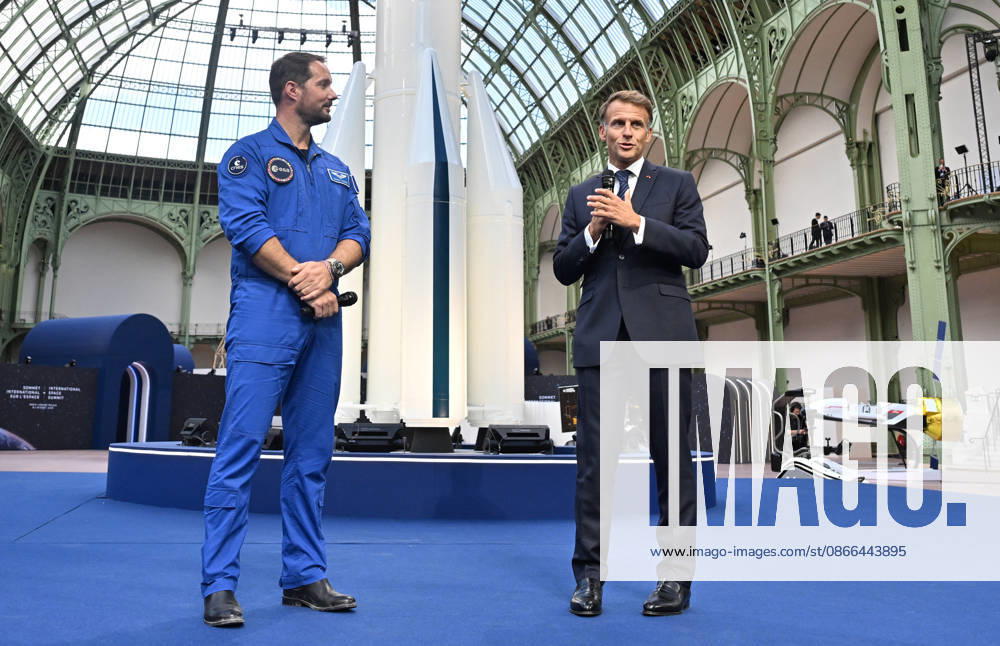 Thomas Pesquet and Emmanuel Macron, President of the French Republic, E. Macron, President of the French Republic, at the International Space Summit on September 10, 2026, at the Grand Palais in Paris, September 9, 2026. Nearly 1,100 companies from the space sector will also be present at the Grand Palais, demonstrating the exceptional mobilization of the global space ecosystem around this event, organized by France and Germany. The Summit will address all issues related to the development and innovation of the space sector through three key themes: 1) tackling the challenges of the global space economy through international cooperation; 2) advancing science, technology, and space exploration from an international perspective; and 3) ensur