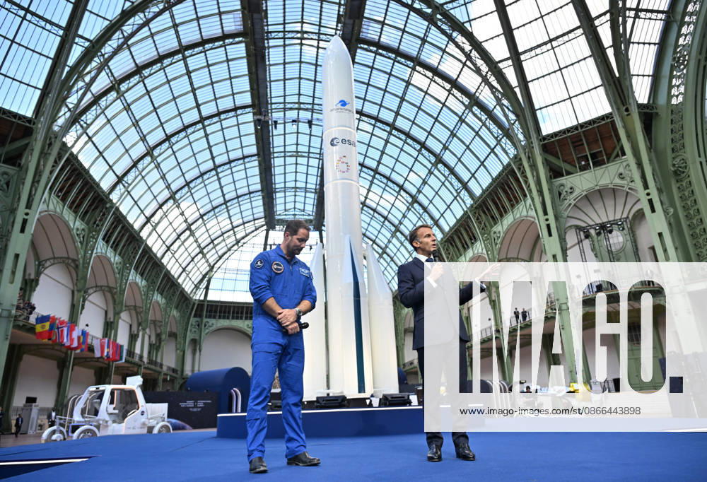 Thomas Pesquet and Emmanuel Macron, President of the French Republic, E. Macron, President of the French Republic, at the International Space Summit on September 10, 2026, at the Grand Palais in Paris, September 9, 2026. Nearly 1,100 companies from the space sector will also be present at the Grand Palais, demonstrating the exceptional mobilization of the global space ecosystem around this event, organized by France and Germany. The Summit will address all issues related to the development and innovation of the space sector through three key themes: 1) tackling the challenges of the global space economy through international cooperation; 2) advancing science, technology, and space exploration from an international perspective; and 3) ensur