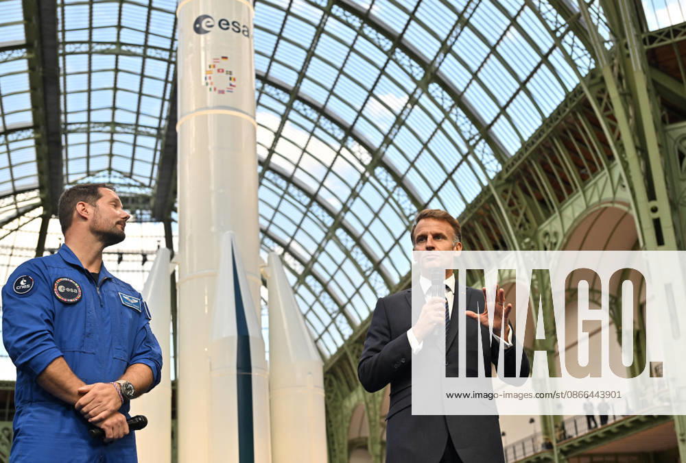 Thomas Pesquet and Emmanuel Macron, President of the French Republic, E. Macron, President of the French Republic, at the International Space Summit on September 10, 2026, at the Grand Palais in Paris, September 9, 2026. Nearly 1,100 companies from the space sector will also be present at the Grand Palais, demonstrating the exceptional mobilization of the global space ecosystem around this event, organized by France and Germany. The Summit will address all issues related to the development and innovation of the space sector through three key themes: 1) tackling the challenges of the global space economy through international cooperation; 2) advancing science, technology, and space exploration from an international perspective; and 3) ensur