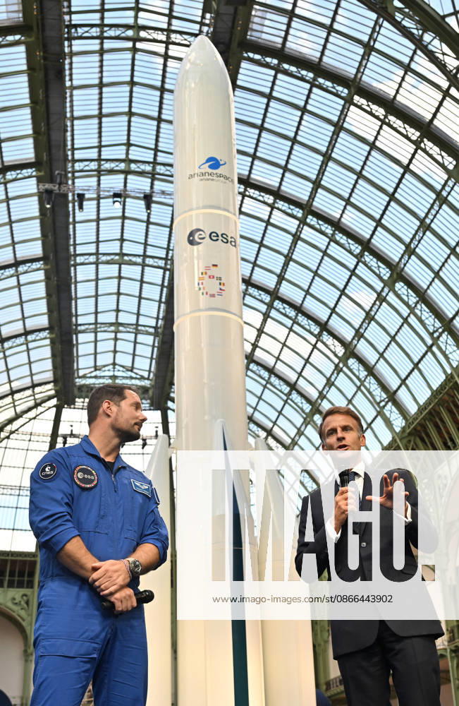 Thomas Pesquet and Emmanuel Macron, President of the French Republic, E. Macron, President of the French Republic, at the International Space Summit on September 10, 2026, at the Grand Palais in Paris, September 9, 2026. Nearly 1,100 companies from the space sector will also be present at the Grand Palais, demonstrating the exceptional mobilization of the global space ecosystem around this event, organized by France and Germany. The Summit will address all issues related to the development and innovation of the space sector through three key themes: 1) tackling the challenges of the global space economy through international cooperation; 2) advancing science, technology, and space exploration from an international perspective; and 3) ensur