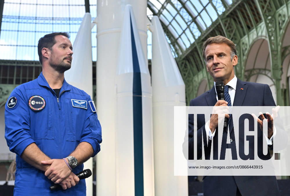 Thomas Pesquet and Emmanuel Macron, President of the French Republic; E. Macron, President of the French Republic, at the International Space Summit on September 10, 2026, at the Grand Palais in Paris, September 9, 2026. Nearly 1,100 companies from the space sector will also be present at the Grand Palais, demonstrating the exceptional mobilization of the global space ecosystem around this event, organized by France and Germany. The Summit will address all issues related to the development and innovation of the space sector through three key themes: 1) tackling the challenges of the global space economy through international cooperation; 2) advancing science, technology, and space exploration from an international perspective; and 3) ensur