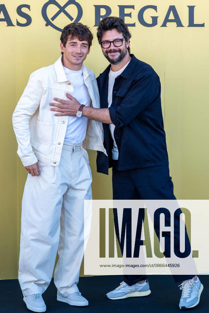 #2 Monegasque Formula 1 driver Charles Leclerc (l) challenges Spanish actor Alvaro Morte to a game of his new board game SE!ZE in Madrid during the official presentation of Chivas Regal 16. September 9, 2026. (20260909267)