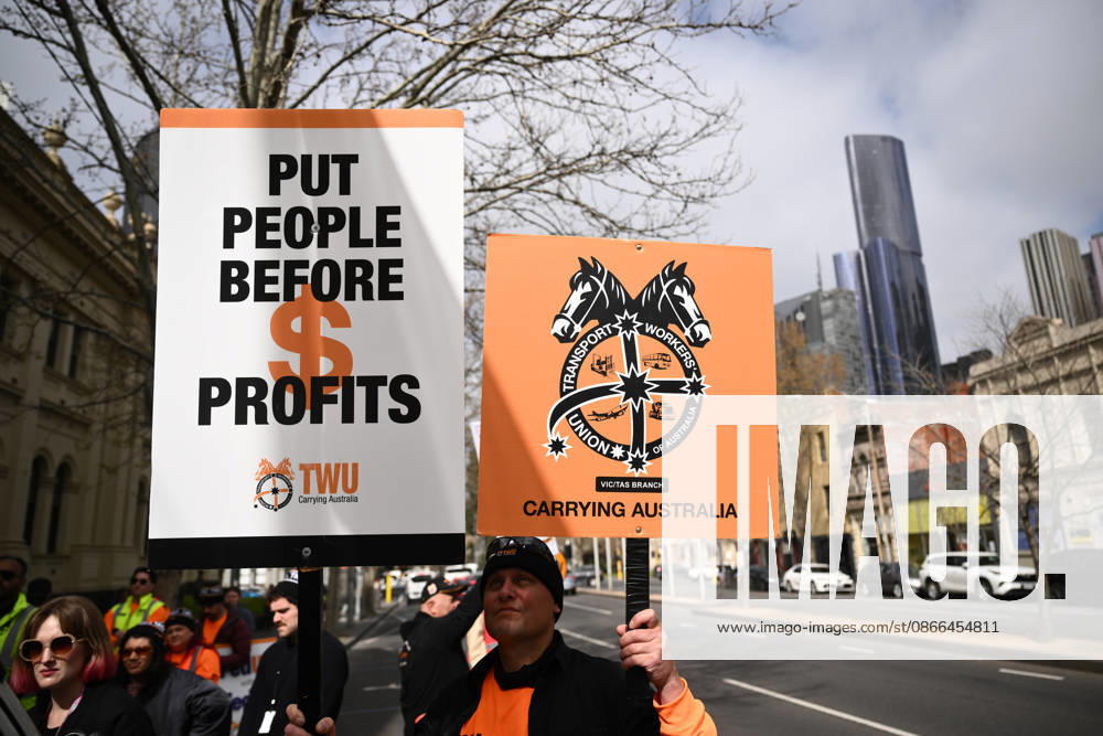 TWU STRIKE MELBOURNE, Transport Workers Union (TWU) members strike at Victorian Trades Hall in Carlton, Melbourne, Thursday, September 10, 2026. Thousands of transport workers start a 24-hour strike for a fight for safe, secure jobs. ( NO ARCHIVING MELBOURNE VICTORIA AUSTRALIA