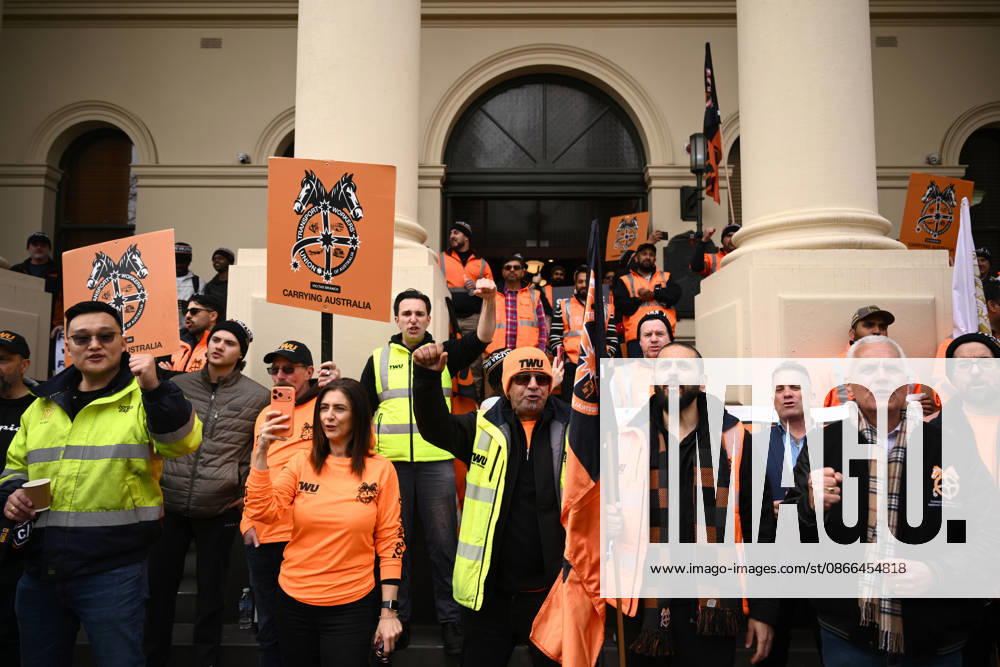 TWU STRIKE MELBOURNE, Transport Workers Union (TWU) members strike at Victorian Trades Hall in Carlton, Melbourne, Thursday, September 10, 2026. Thousands of transport workers start a 24-hour strike for a fight for safe, secure jobs. ( NO ARCHIVING MELBOURNE VICTORIA AUSTRALIA