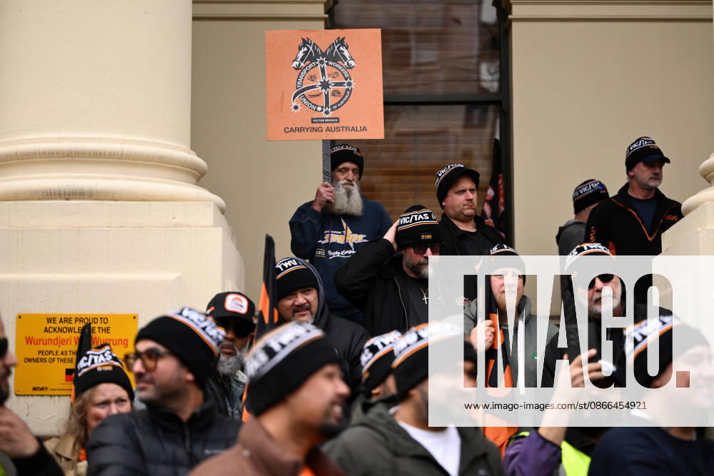 TWU STRIKE MELBOURNE, Transport Workers Union (TWU) members strike at Victorian Trades Hall in Carlton, Melbourne, Thursday, September 10, 2026. Thousands of transport workers start a 24-hour strike for a fight for safe, secure jobs. ( NO ARCHIVING MELBOURNE VICTORIA AUSTRALIA