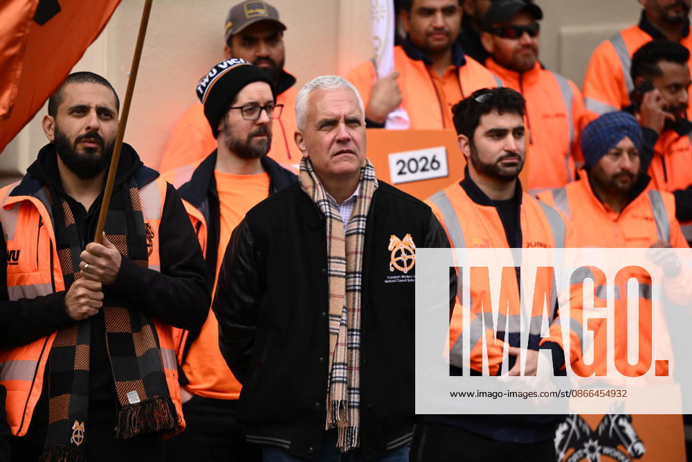 TWU STRIKE MELBOURNE, TWU National Secretary Michael Kaine as Transport Workers Union (TWU) members strike at Victorian Trades Hall in Carlton, Melbourne, Thursday, September 10, 2026. Thousands of transport workers start a 24-hour strike for a fight for safe, secure jobs. ( NO ARCHIVING MELBOURNE VICTORIA AUSTRALIA