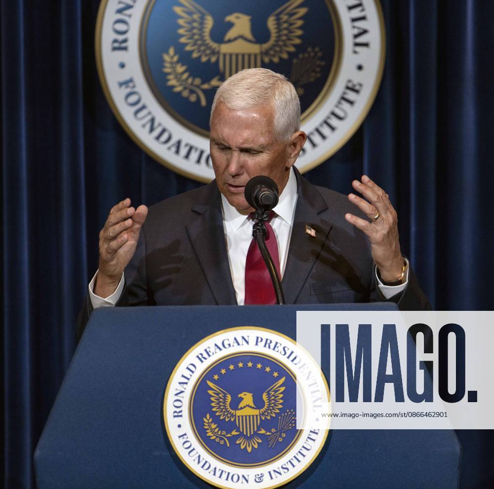 Former United States Vice President MIKE PENCE discusses his new book, What Conservatives Believe at the Ronald Reagan Presidential Library. Simi Valley USA - ZUMAce6_ 20260909_zaf_ce6_002