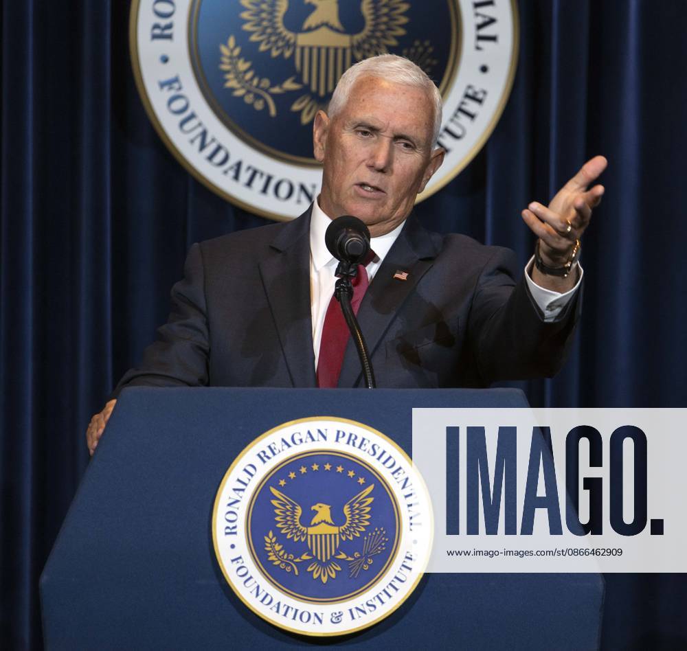 Former United States Vice President MIKE PENCE discusses his new book, What Conservatives Believe at the Ronald Reagan Presidential Library. Simi Valley USA - ZUMAce6_ 20260909_zaf_ce6_005