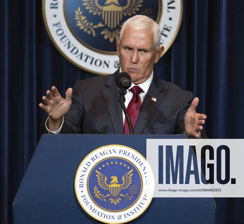 Former United States Vice President MIKE PENCE discusses his new book, What Conservatives Believe at the Ronald Reagan Presidential Library. Simi Valley USA - ZUMAce6_ 20260909_zaf_ce6_009