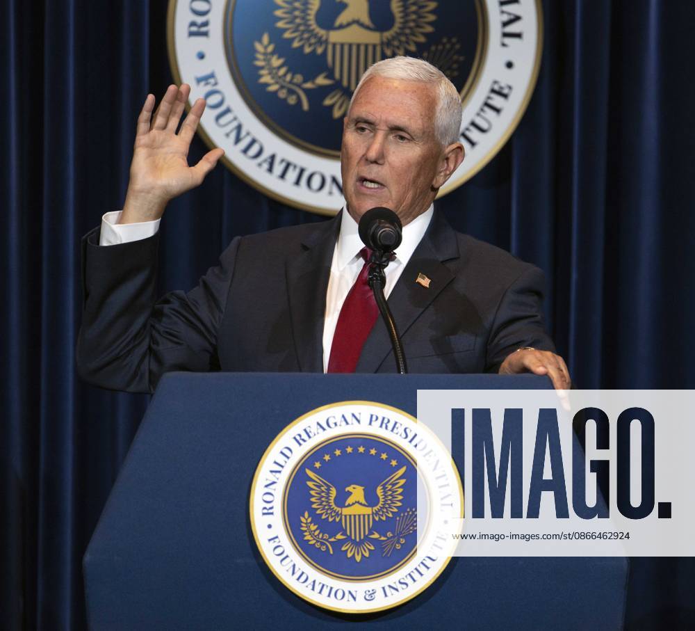 Former United States Vice President MIKE PENCE discusses his new book, What Conservatives Believe at the Ronald Reagan Presidential Library. Simi Valley USA - ZUMAce6_ 20260909_zaf_ce6_010