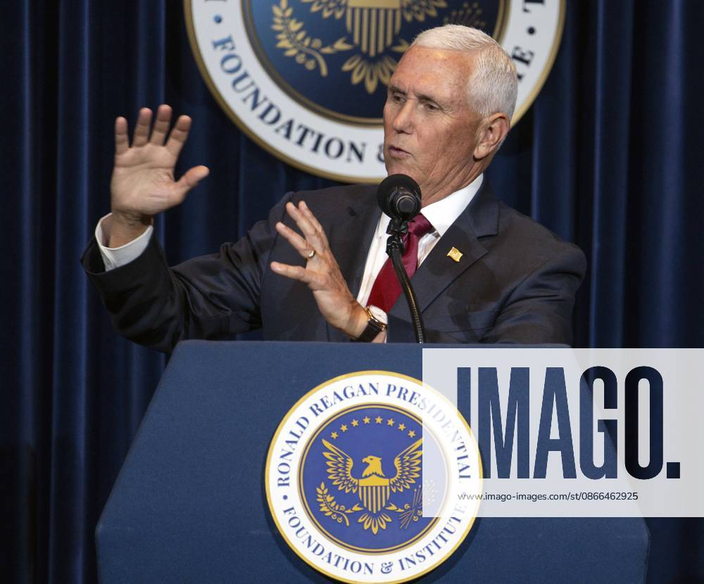 Former United States Vice President MIKE PENCE discusses his new book, What Conservatives Believe at the Ronald Reagan Presidential Library. Simi Valley USA - ZUMAce6_ 20260909_zaf_ce6_011