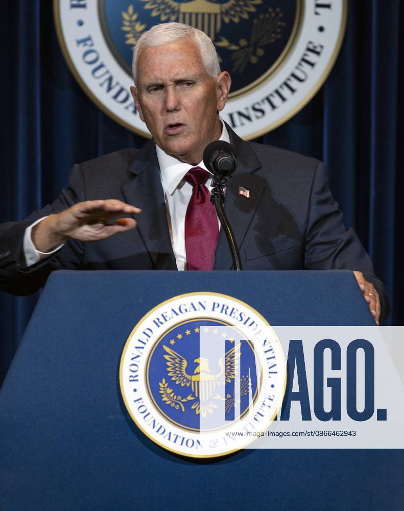 Former United States Vice President MIKE PENCE discusses his new book, What Conservatives Believe at the Ronald Reagan Presidential Library. Simi Valley USA - ZUMAce6_ 20260909_zaf_ce6_016