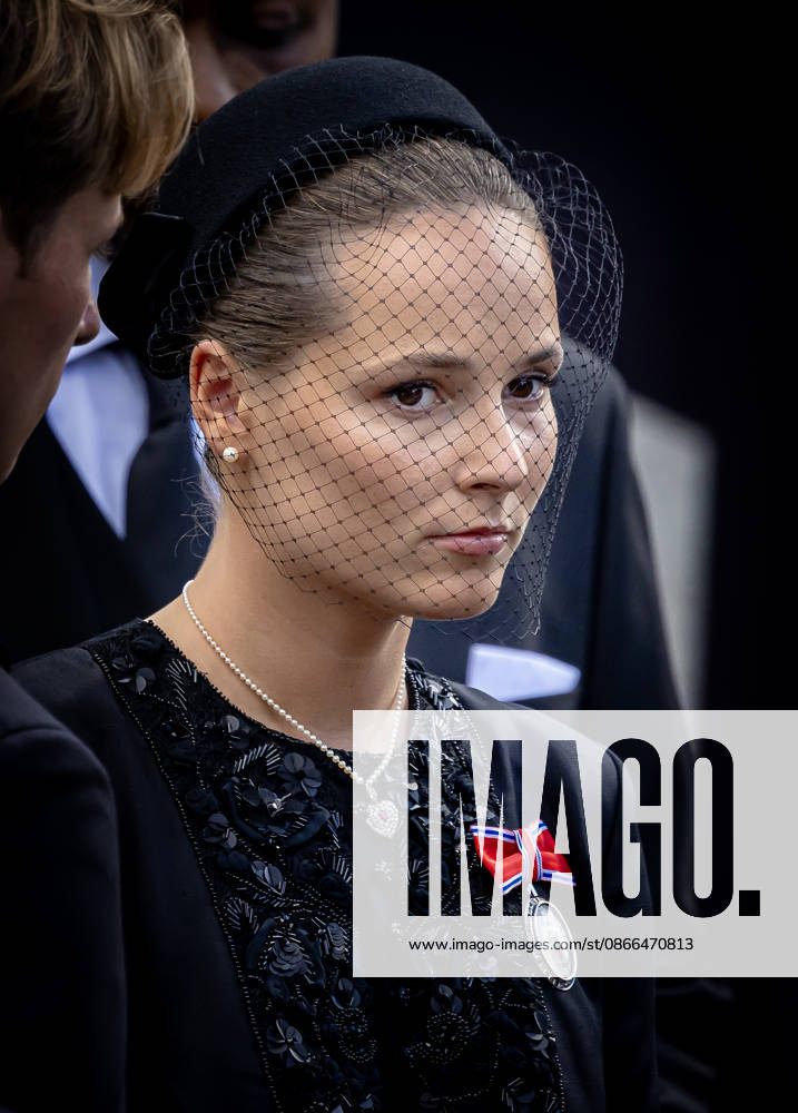Funeral of King Harald of Norway during a royal procession from the Royal Palace Chapel to the Cathedral in Oslo. Princess Ingrid Alexandra Â