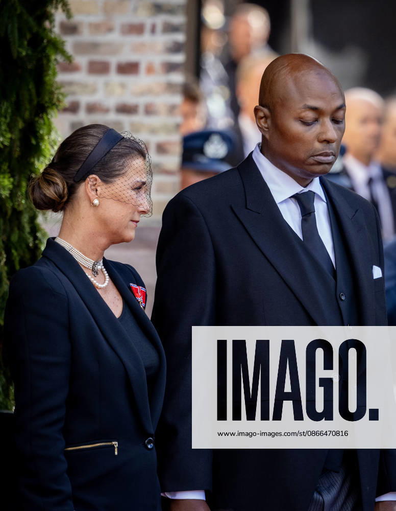 Funeral of King Harald of Norway during a royal procession from the Royal Palace Chapel to the Cathedral in Oslo. Princess Martha Louise of Norway and American Shaman Durek Â