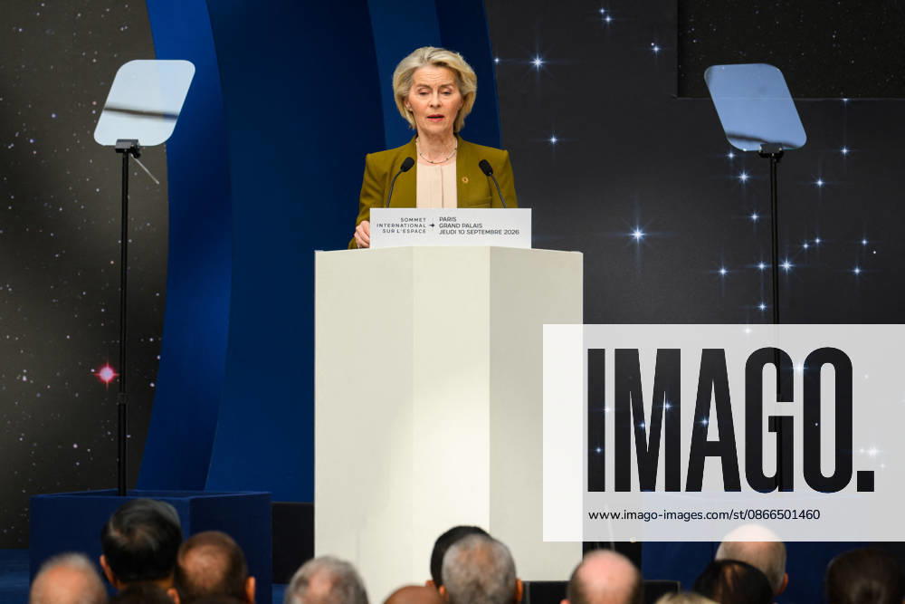 SIE International Space Summit - Paris Ursula von der Leyen, President of the European Commission, delivers a speech during the International Space Summit at Grand Palais in Paris, France on September 10, 2026. Photo by Eric Tschaen Pool ABACAPRESS.COM Paris IDF France