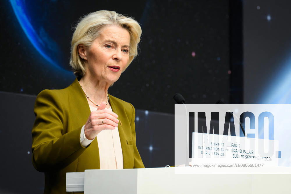SIE International Space Summit - Paris Ursula von der Leyen, President of the European Commission, delivers a speech during the International Space Summit at Grand Palais in Paris, France on September 10, 2026. Photo by Eric Tschaen Pool ABACAPRESS.COM Paris IDF France