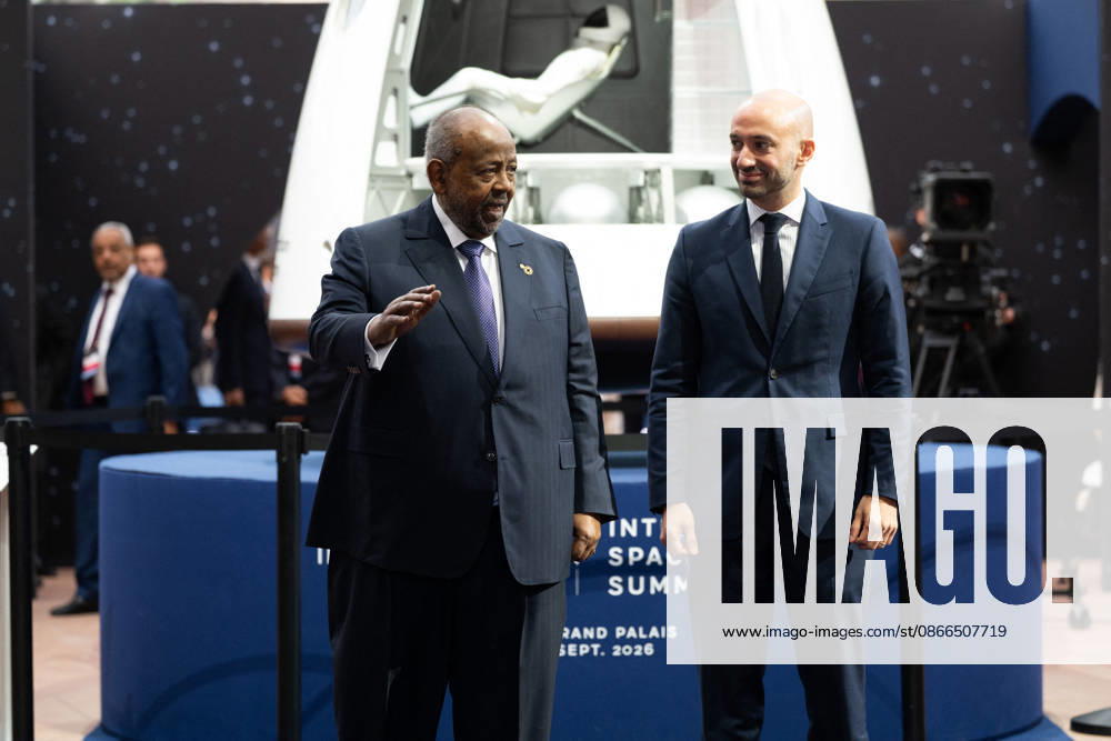 Arrivals at the International Space Summit - Paris French Junior Minister for Europe Benjamin Haddad welcomes Djibouti s President Ismael Omar Guelleh at the International Space Summit at the Grand Palais in Paris, France on September 10, 2026. Photo by Jeanne Accorsini Pool ABACAPRESS.COM Paris France