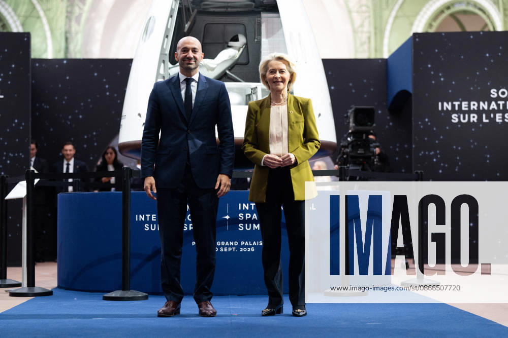 Arrivals at the International Space Summit - Paris French Junior Minister for Europe Benjamin Haddad welcomes European Commission President Ursula von der Leyen arrives at the International Space Summit at the Grand Palais in Paris, France on September 10, 2026. Photo by Jeanne Accorsini Pool ABACAPRESS.COM Paris France
