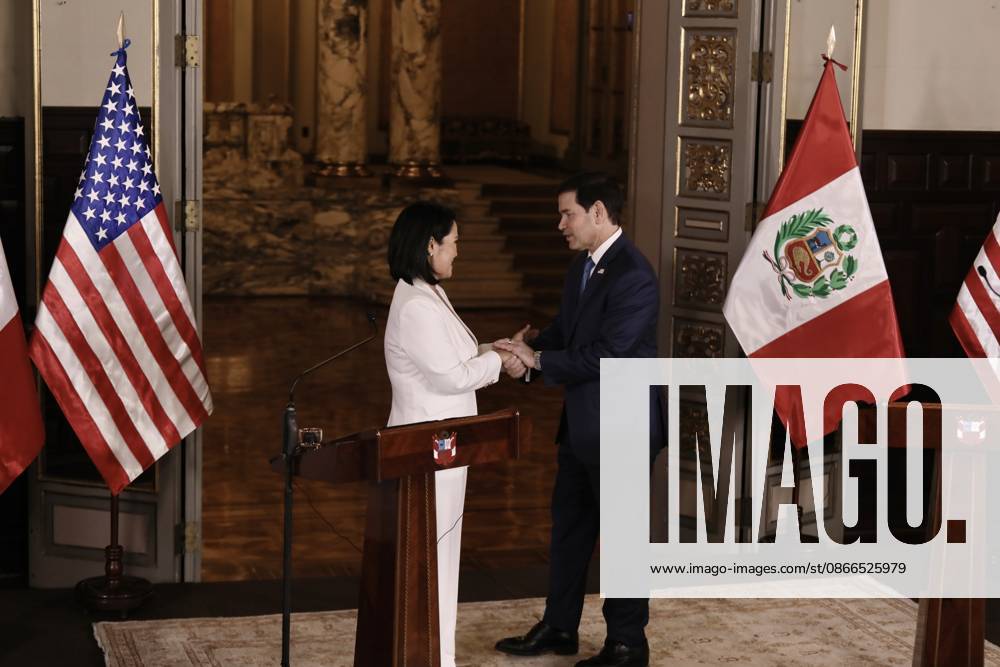 US Secretary of State Marco Rubio is welcomed by Peruvian President Keiko Fujimori in Peru LIMA, PERU - SEPTEMBER 10: U.S. Secretary of State Marco Rubio (R) meets with Peruvian President Keiko Fujimori (L) at the Government Palace on September 10, 2026, in Lima, Peru. Following his visits to Colombia and Ecuador, the Secretary of State arrived in Lima to discuss key issues on the bilateral agenda, including security, the fight against drug trafficking, and trade. Peru is also expected to become part of the so-called Shield of the Americas, a U.S.-led regional security initiative. The meeting marked the first meeting between the governments of Peru and the United States. Klebher Vasquez Anadolu Lima Peru. Editorial use only. Please get