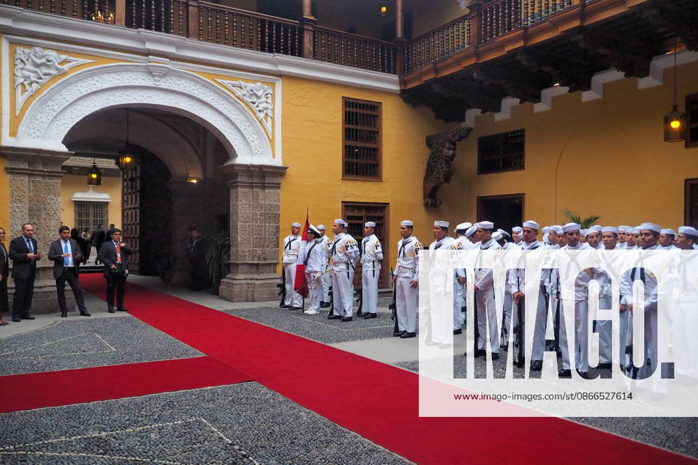 Guard of non-commissioned officers of the Peruvian Navy, presenting a salute at the Torre Tagle Palace during the visit of the U.S. Secretary of State, Marco Rubio to Peru Lima Peru - ZUMAg240 20260910_zip_g240_002
