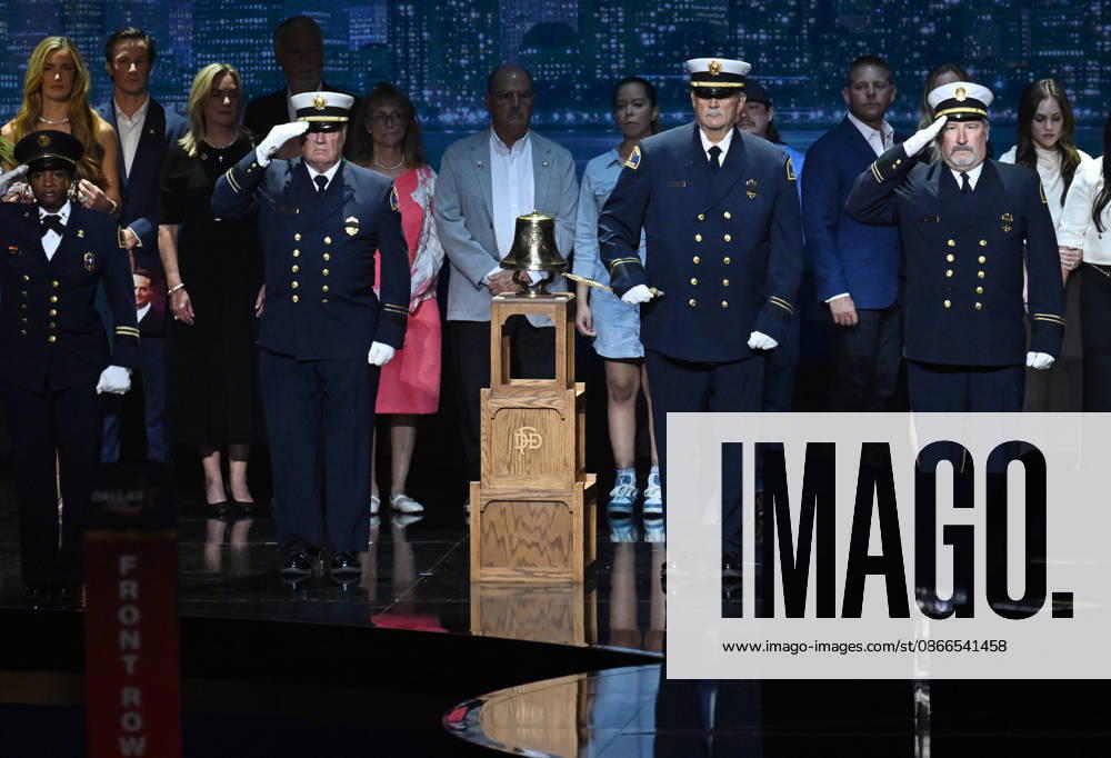 A bell is rung as victims of the September 11 attacks are remembered in a ceremony during the second day of the Republican midterm convention at American Airlines Center in Dallas, Texas, on Thursday, September 10, 2026. DAL20260910887 IANxHALPERIN