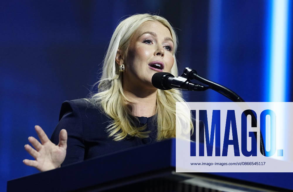 Former White House Press Secretary Karoline Leavitt speaks during the second day of the Republican midterm convention at American Airlines Center in Dallas, Texas, on Thursday, September 10, 2026. DAL20260910907 BONNIExCASH