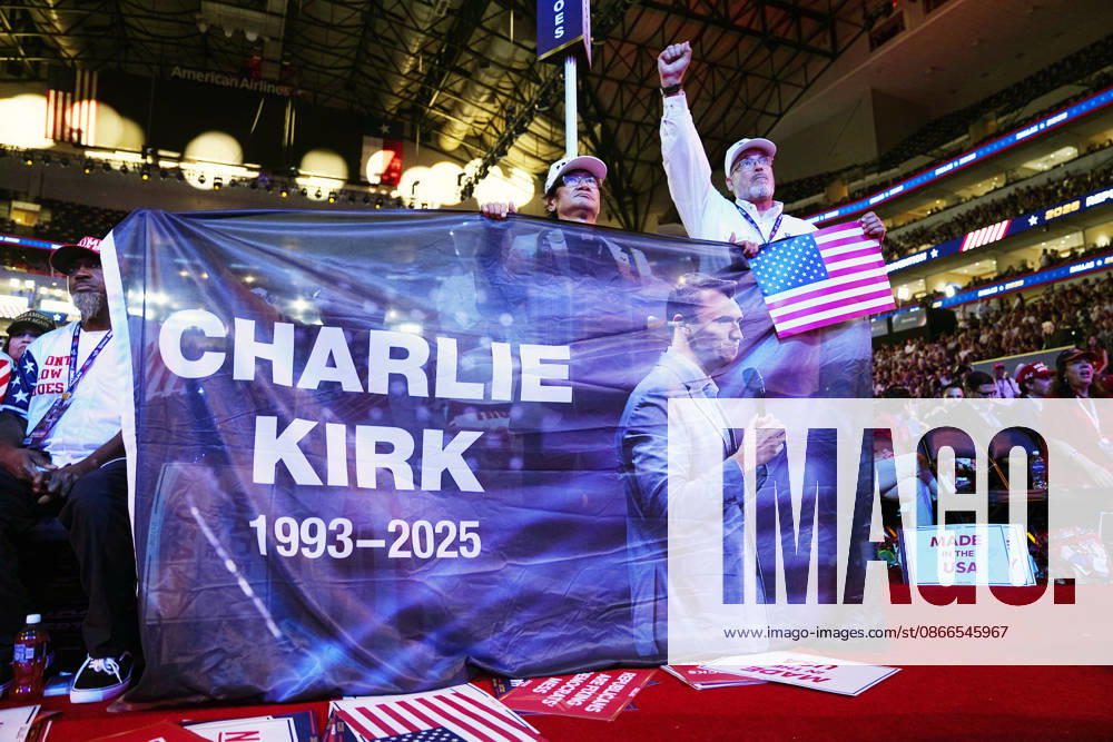Attendees hold a poster commemorating slain conservative activist Charlie Kirk during the second day of the Republican midterm convention at American Airlines Center in Dallas, Texas, on Thursday, September 10, 2026. DAL20260910918 BONNIExCASH