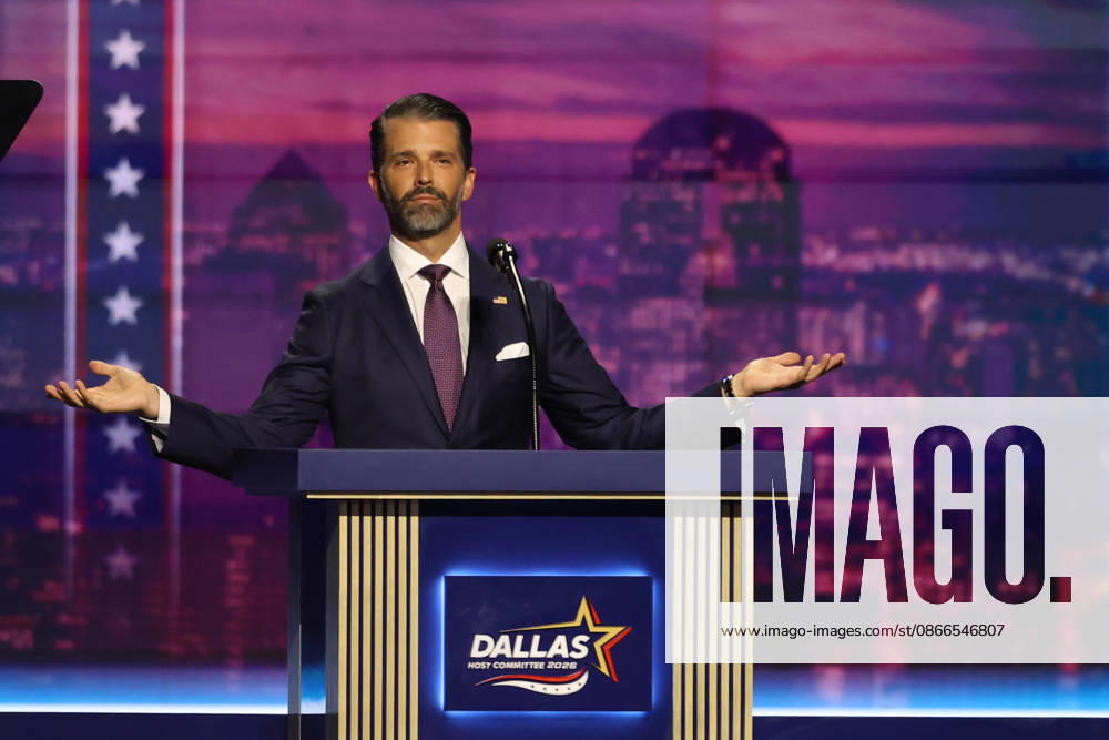 U.S. President Donald Trump s son, Donald Trump Jr., speaks during the second day of the Republican Party convention in Dallas, United States, 10 September 2026. Second day of the Republican National Convention in Dallas !ACHTUNG: NUR REDAKTIONELLE NUTZUNG!