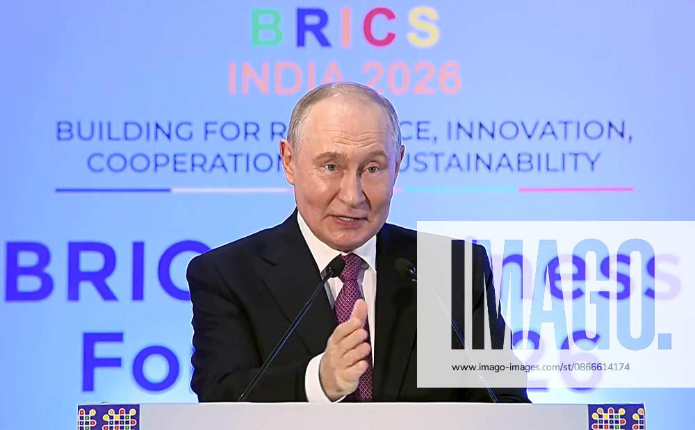 Leaders Session of the BRICS Business Forum New Delhi, Sep 11 (ANI): Russian President Vladimir Putin addresses the Leaders Session of the BRICS Business Forum, in New Delhi on Friday. (DD News ANI Video Grab) New Delhi Delhi India