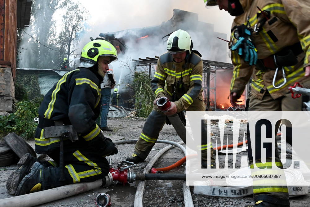 Russian Air Attack On Kyiv, Ukraine Firefighters work near the scene of a fire after a jet-powered drone struck an office building in Kyiv s Podilskyi district, on September 11, 2026. Kyiv Ukraine