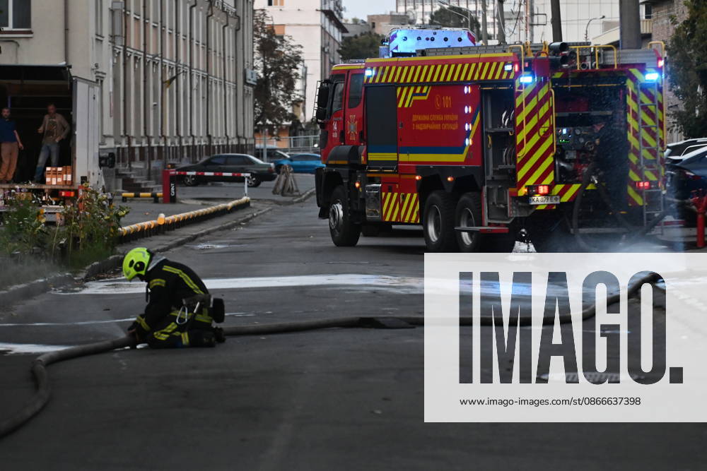 Russian Air Attack On Kyiv, Ukraine Firefighters work near the scene of a fire after a jet-powered drone struck an office building in Kyiv s Podilskyi district, on September 11, 2026. Kyiv Ukraine