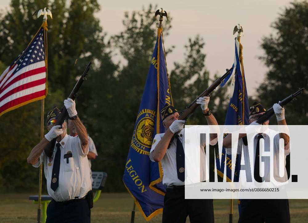 A 21-gun salute is given during the Siouxland Freedom Parkâ€⠢s 911 remembrance service and a retiring of U.S. flags Friday, Sept. 11, 2026 in South Sioux City, NE. American Legion Posts 175, 307, 97 of Jackson, South Sioux City and Homer, NE and posts 662 and 291 of Sergeant Bluff and Pierson, Iowa, along with the Veterans of Foreign Wars of South Sioux City participated in the Honor Guard. South Sioux City USA - ZUMAm41_ 20260911_zaf_m41_005