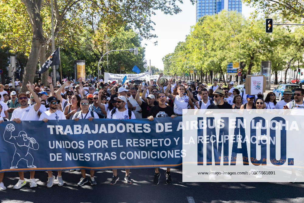 Airbus workers are demonstrating in Madrid. The protests stem from a deadlock in negotiations with company management over the new collective bargaining agreement. The workforce is demanding wage increases linked to the actual Consumer Price Index (CPI) to prevent a loss of purchasing power. They are also calling for guarantees regarding employment levels and the allocation of new workloads to ensure the long-term viability of the company s industrial plants in Spain. Madrid SPAIN - ZUMAl221 20260912_zip_l221_005