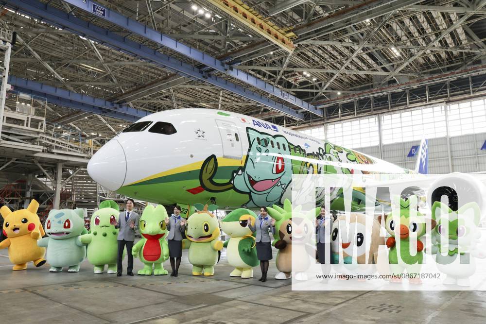 Pokemon-themed ANA plane Photo taken at Tokyo s Haneda airport on Sept. 18, 2026, shows an All Nippon Airways special plane featuring Pokemon characters, unveiled to the media to mark the 30th anniversary of the start of the popular Pokemon video game series. A14AA0005627813P