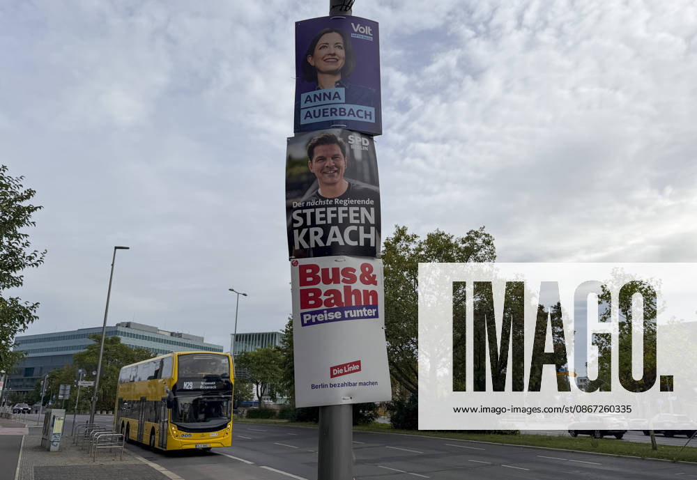 Ahead of Berlin House of Representatives election BERLIN, GERMANY - SEPTEMBER 19: Election campaign posters featuring political parties and candidates are displayed on streets across the city ahead of the Berlin House of Representatives election to be held in Berlin, Germany, on September 19, 2026. Halil Sagirkaya Anadolu Berlin Germany. Editorial use only. Please get in touch for any other usage.